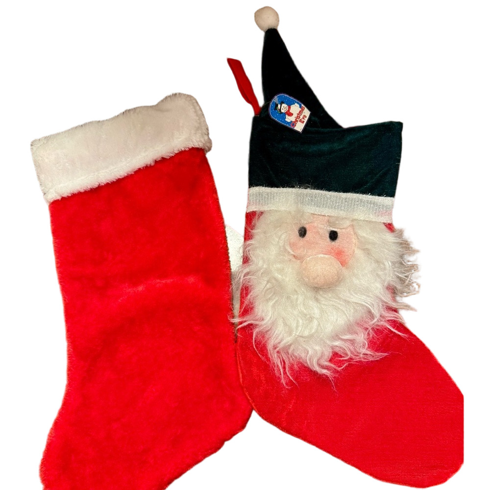 NWT CHRISTMAS STOCKINGS Santa stocking has its tag the plain one does not